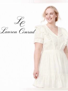 NWOT LC Lauren Conrad Ivory Dress Ruffle Sleeve Tiered Fit &
Flare. Sz. 2X